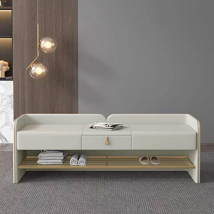 BANYAN Modern Leather Bench With Drawer