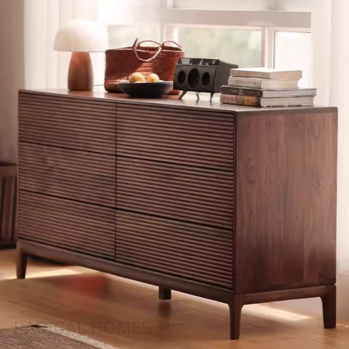 ARDIN Black Walnut Wood Six Drawer Chest - Radical Homes Singapore