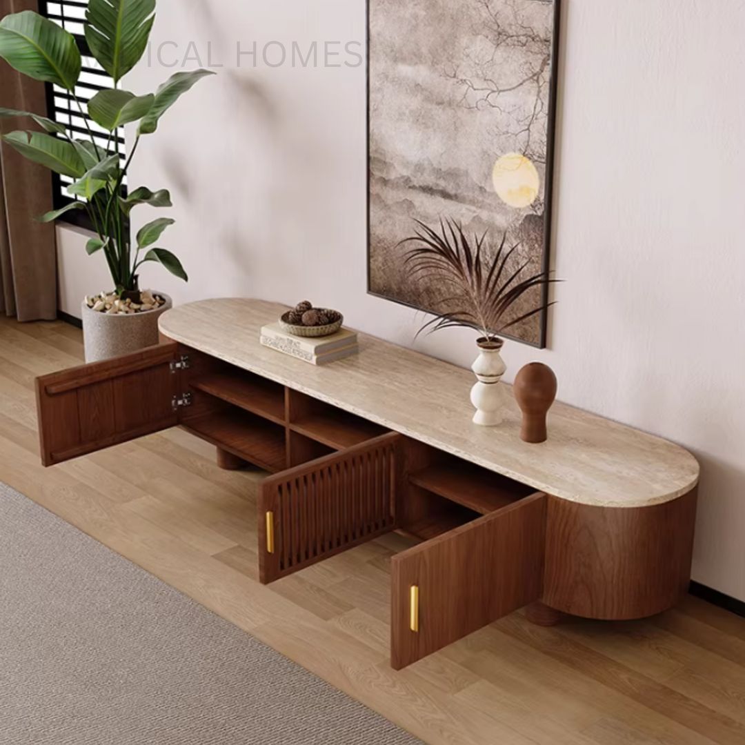 CALFON Modern Travertine TV Console - Radical Homes Singapore