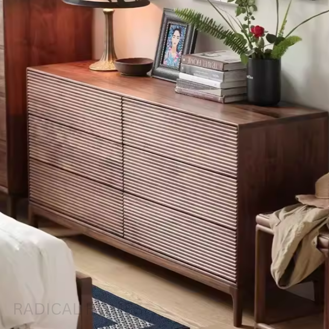 ARDIN Black Walnut Wood Six Drawer Chest - Radical Homes Singapore