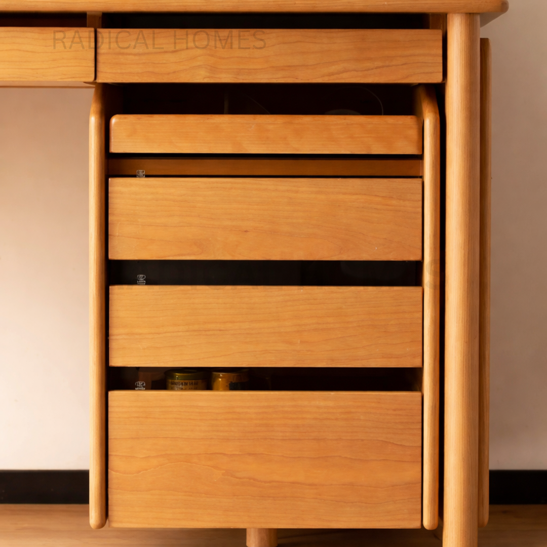 LUKE Modern Solid Wood Study Table With Cabinet - Radical Homes Singapore