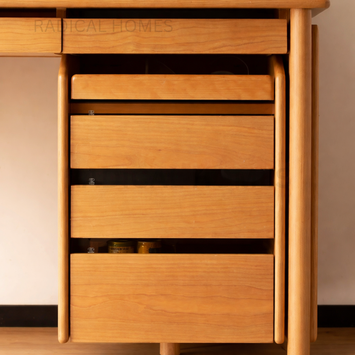 LUKE Modern Solid Wood Study Table With Cabinet - Radical Homes Singapore