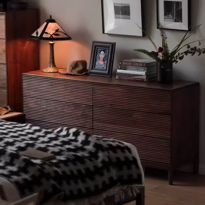 ARDIN Black Walnut Wood Six Drawer Chest - Radical Homes Singapore