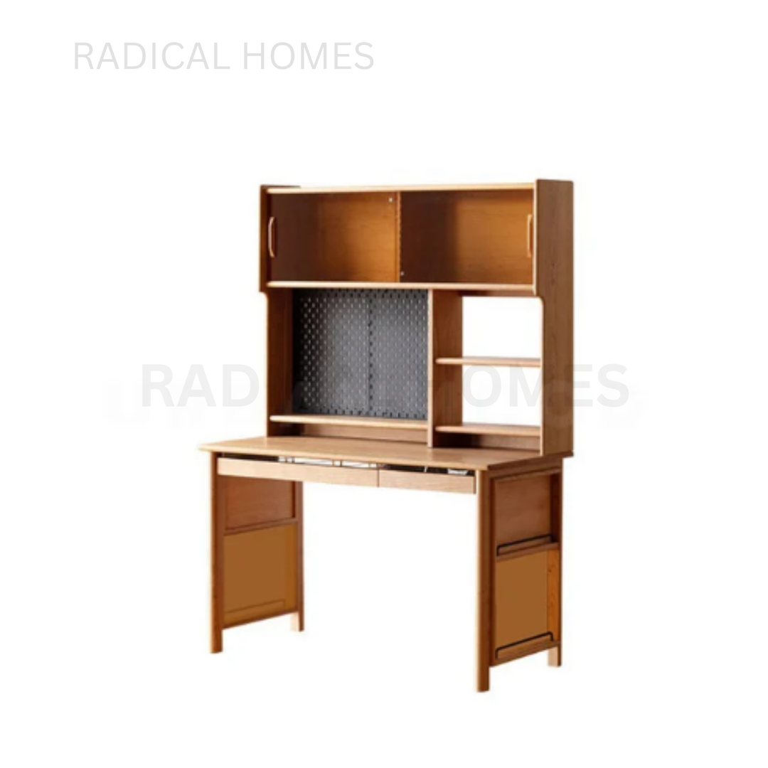 LUKE Modern Solid Wood Study Table With Cabinet - Radical Homes Singapore