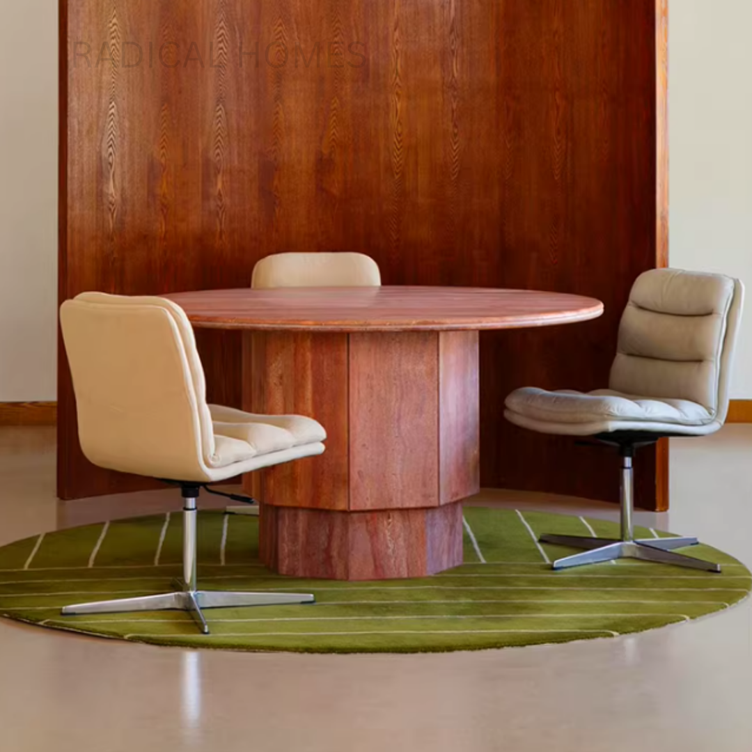 OFIEN Modern Red Travertine Round Dining Table - Radical Homes Singapore