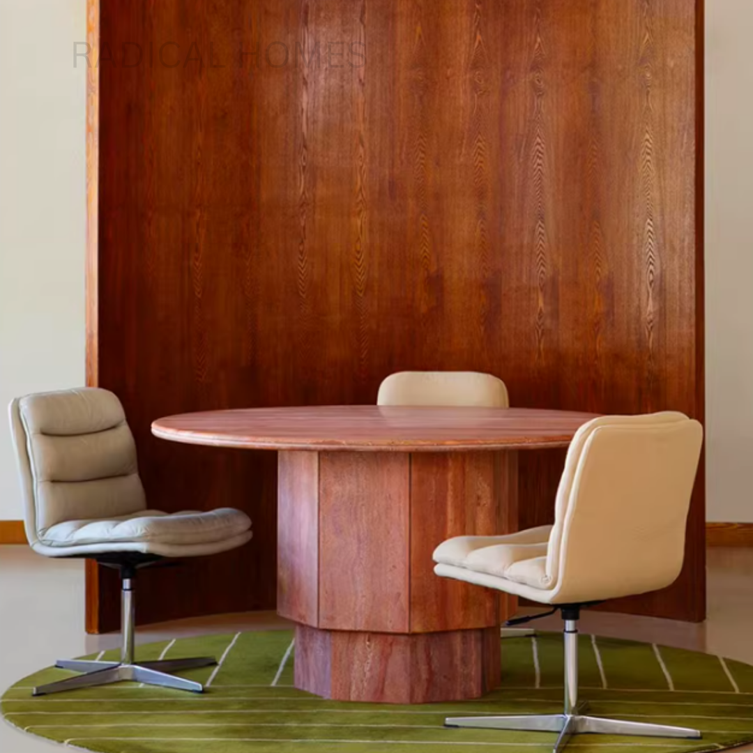 OFIEN Modern Red Travertine Round Dining Table - Radical Homes Singapore