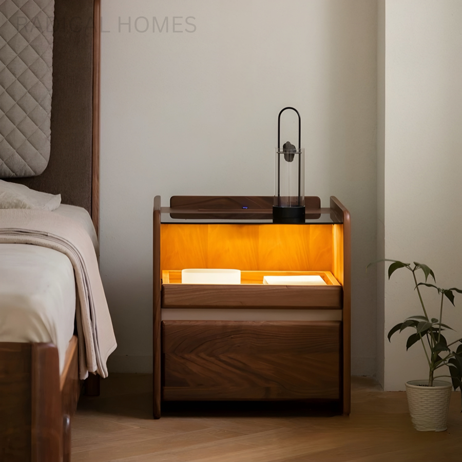 LORCAN Modern Solid Wood Smart Bedside Table - Radical Homes Singapore