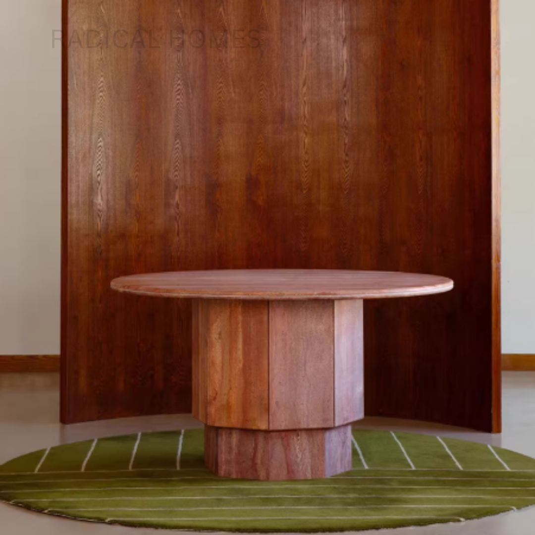 OFIEN Modern Red Travertine Round Dining Table - Radical Homes Singapore