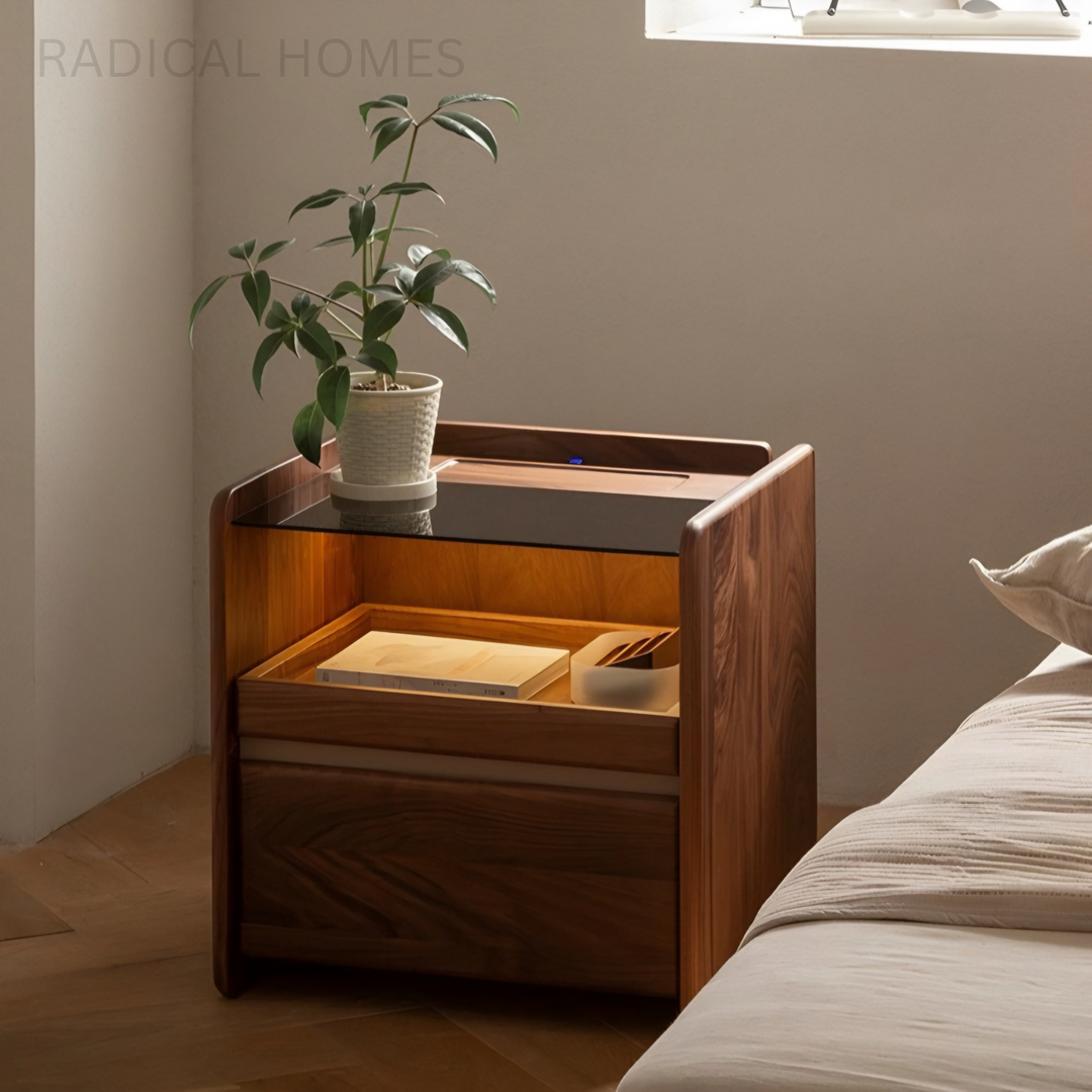 LORCAN Modern Solid Wood Smart Bedside Table - Radical Homes Singapore