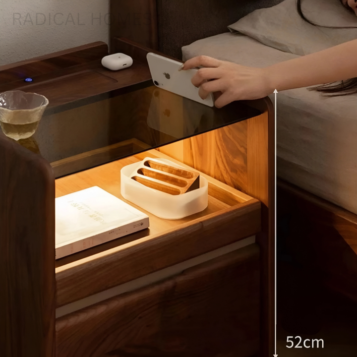 LORCAN Modern Solid Wood Smart Bedside Table - Radical Homes Singapore