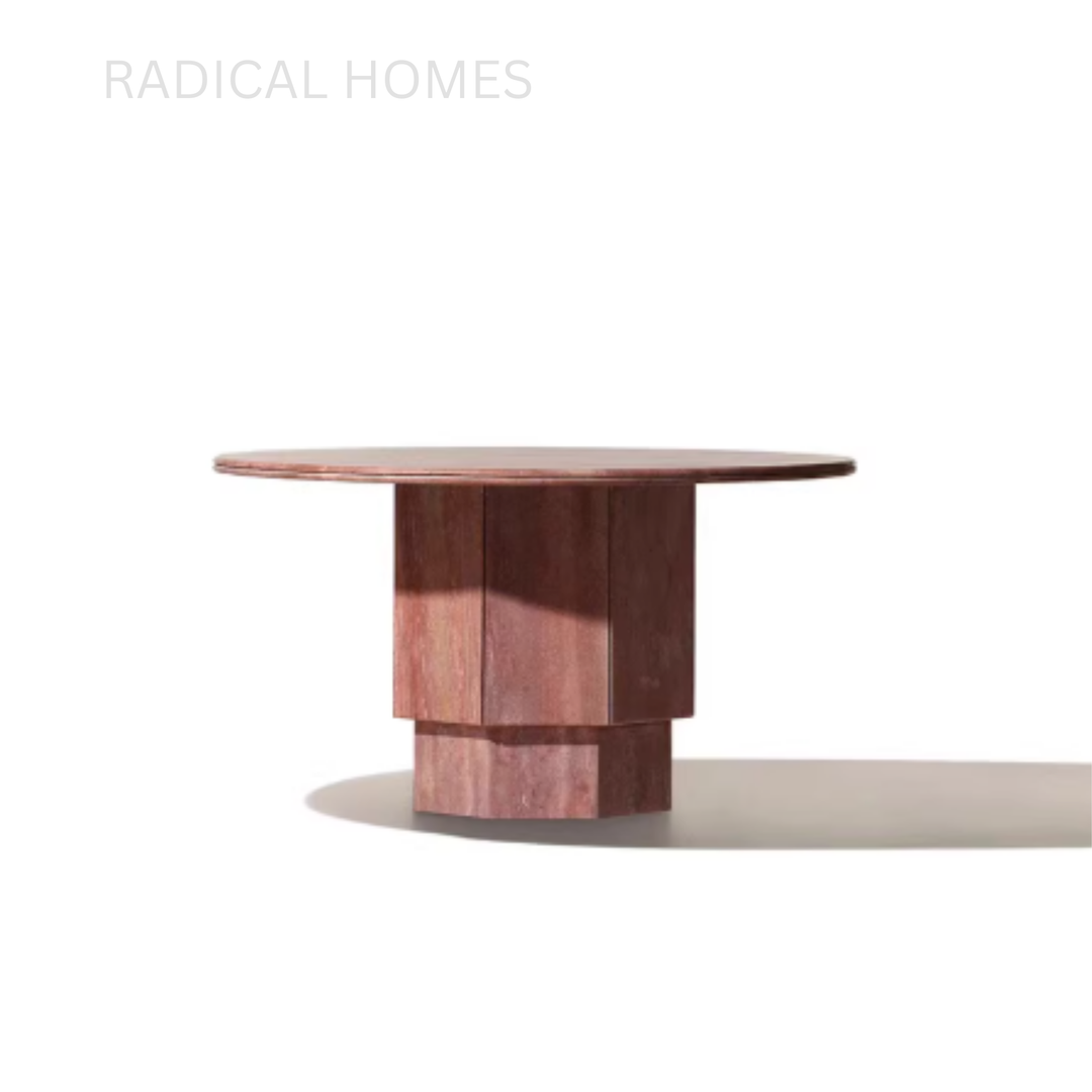 OFIEN Modern Red Travertine Round Dining Table - Radical Homes Singapore