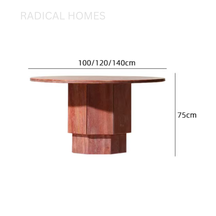 OFIEN Modern Red Travertine Round Dining Table - Radical Homes Singapore