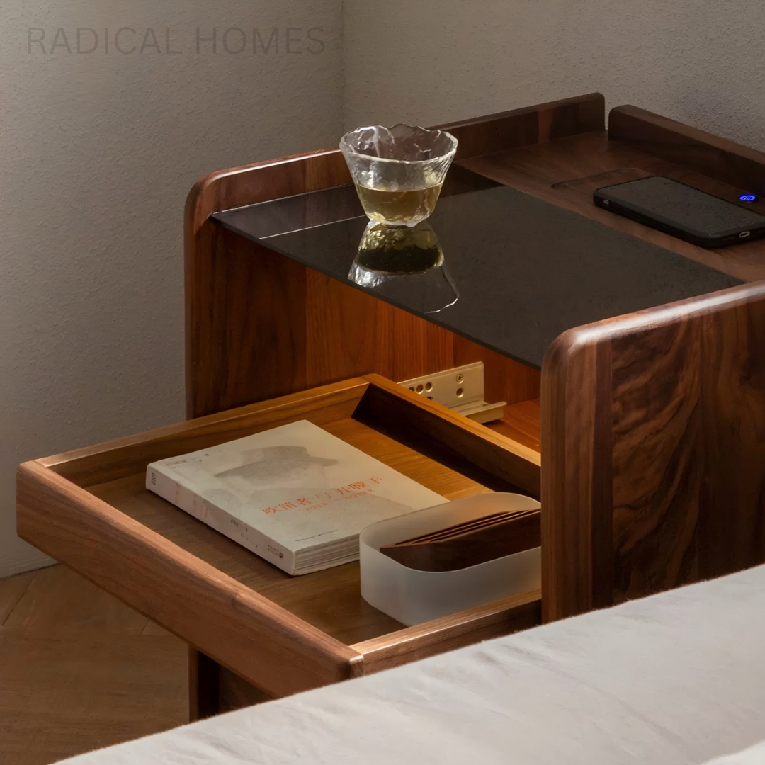 LORCAN Modern Solid Wood Smart Bedside Table - Radical Homes Singapore