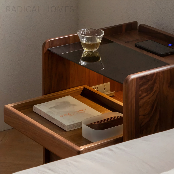 LORCAN Modern Solid Wood Smart Bedside Table - Radical Homes Singapore