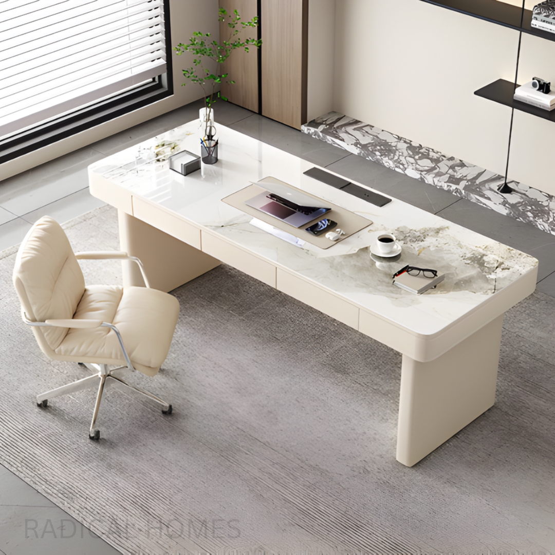 CREMA Modern Sintered Stone Office Table / Study Desk with Chair Set