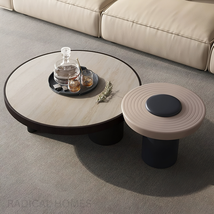 LUCIDO Modern Travertine Round Coffee Table Set