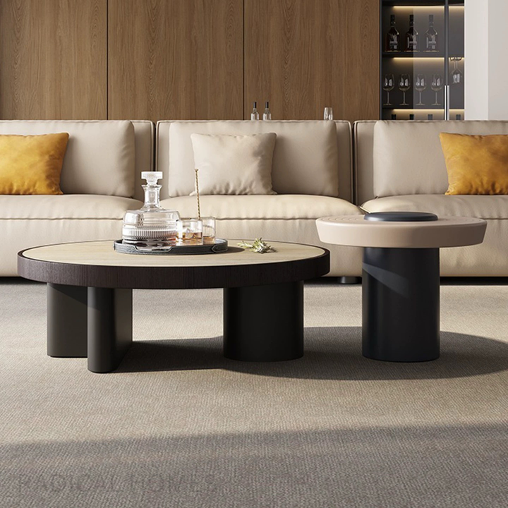 LUCIDO Modern Travertine Round Coffee Table Set