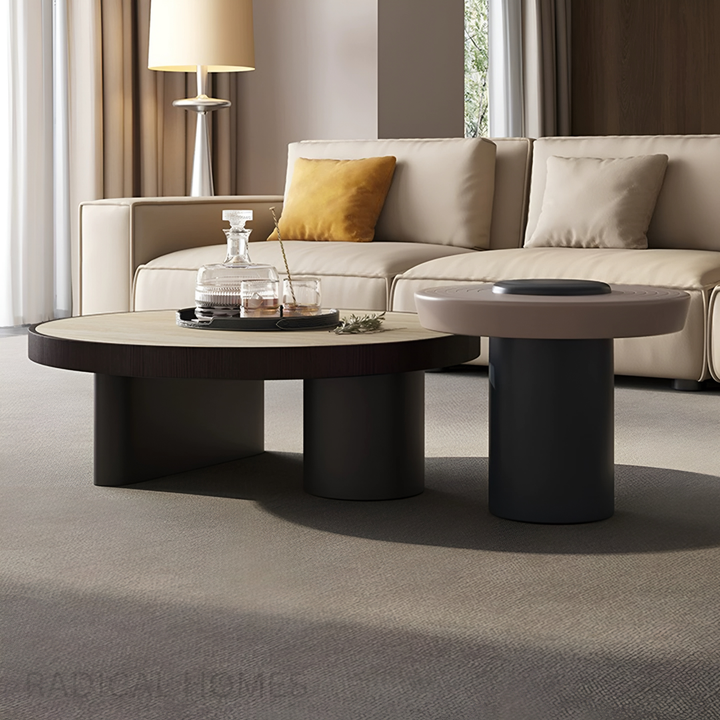 LUCIDO Modern Travertine Round Coffee Table Set