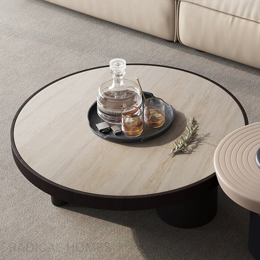 LUCIDO Modern Travertine Round Coffee Table Set