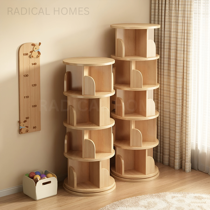 SABELLE Japandi Solid Wood Rotating Bookshelf