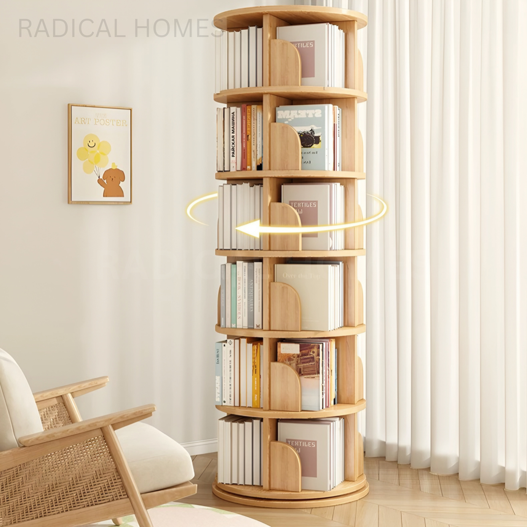 SABELLE Japandi Solid Wood Rotating Bookshelf