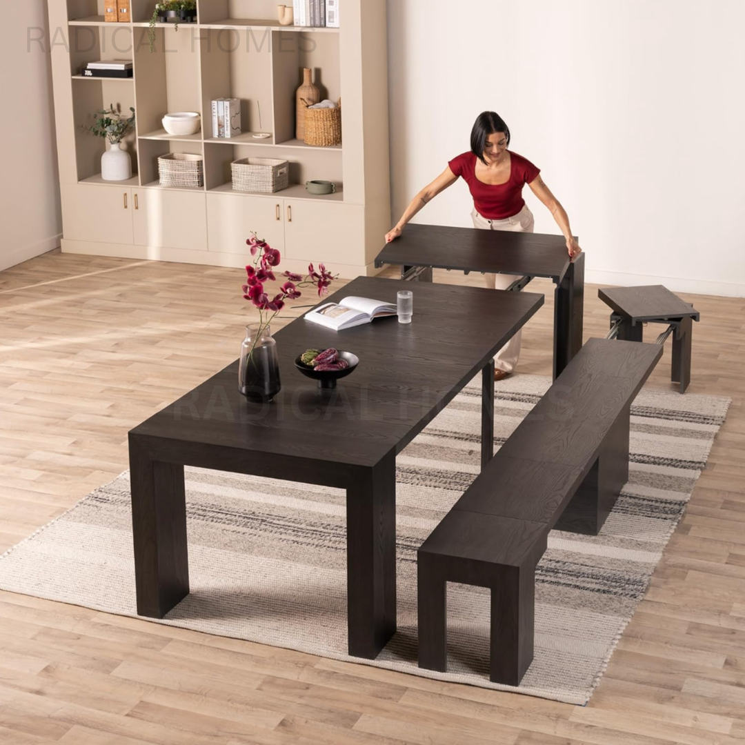 KADEN Modern Solid Wood Extendable Dining Table