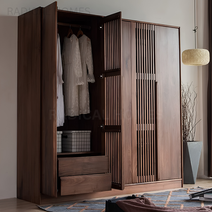 LANSE Modern Black Walnut Wood Wardrobe
