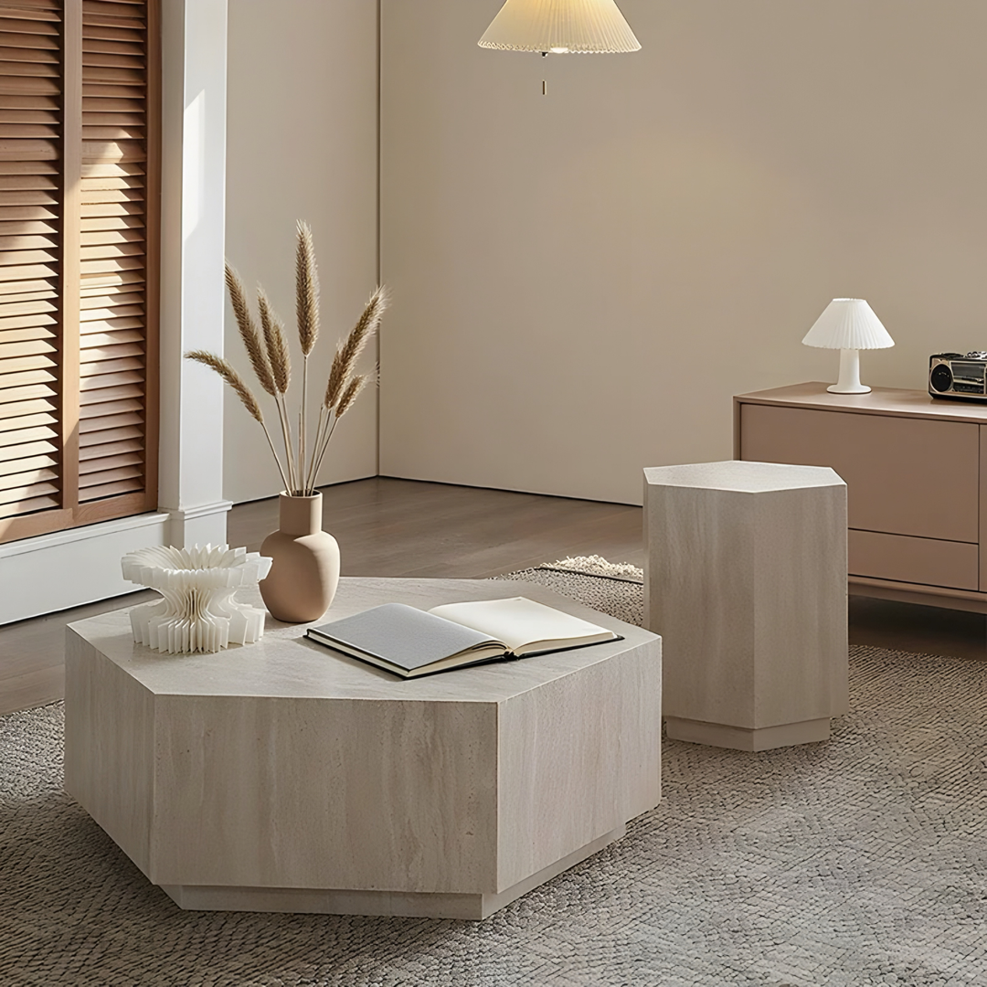 TESSERA Modern Travertine Sintered Stone Coffee Table