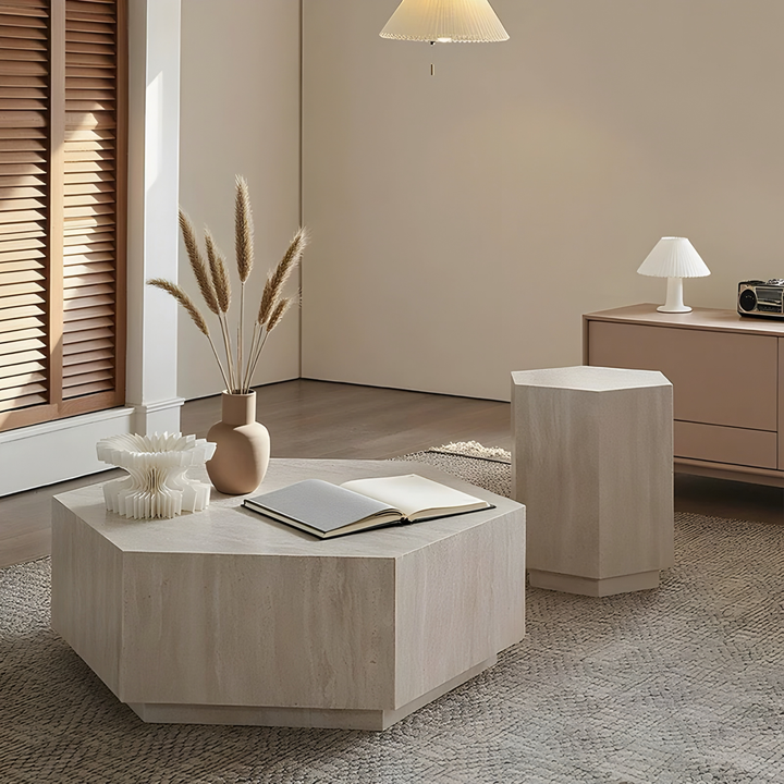 TESSERA Modern Travertine Sintered Stone Coffee Table