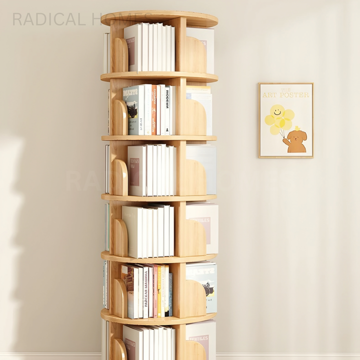 SABELLE Japandi Solid Wood Rotating Bookshelf