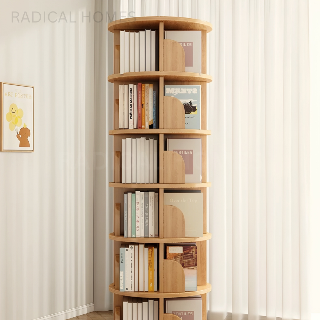 SABELLE Japandi Solid Wood Rotating Bookshelf