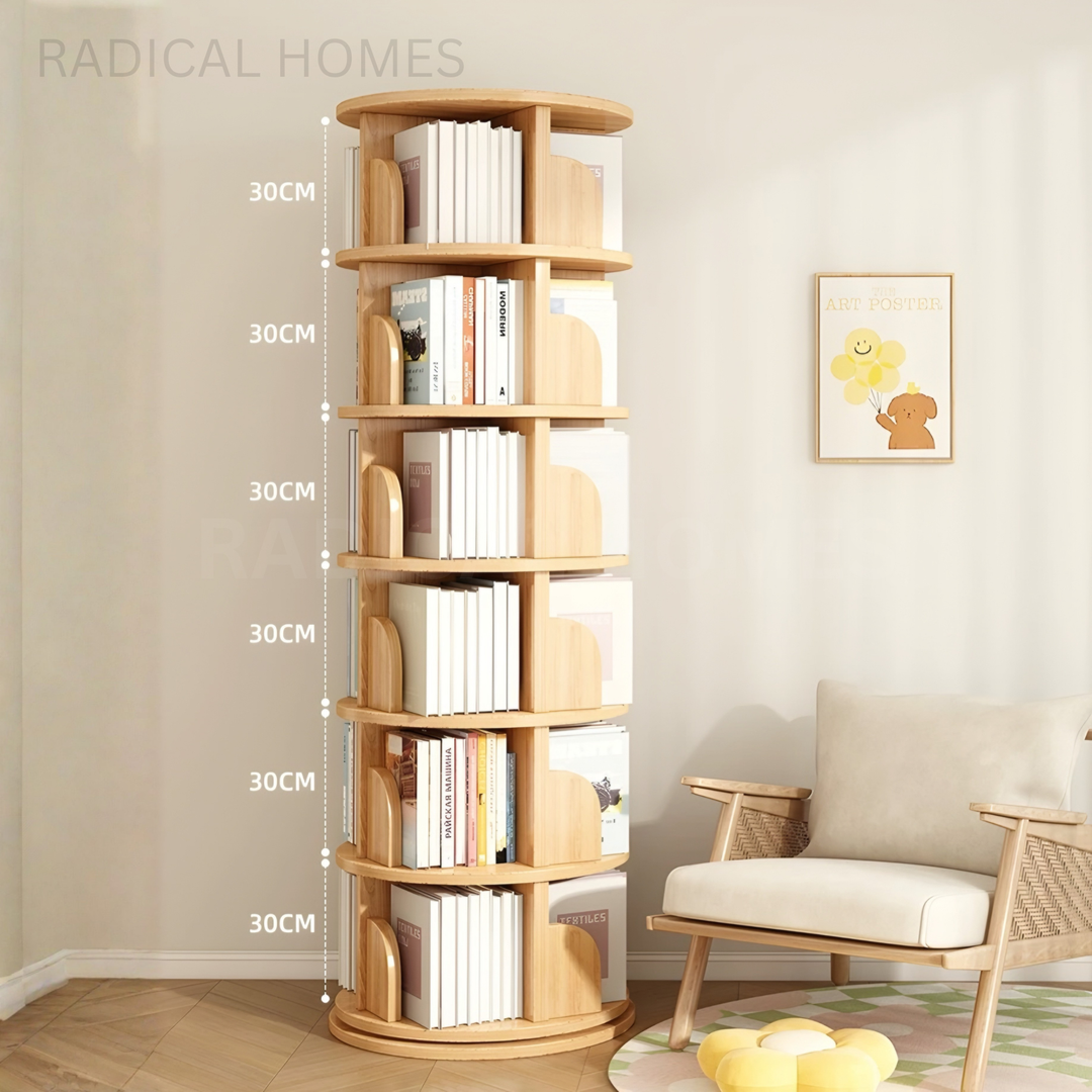 SABELLE Japandi Solid Wood Rotating Bookshelf