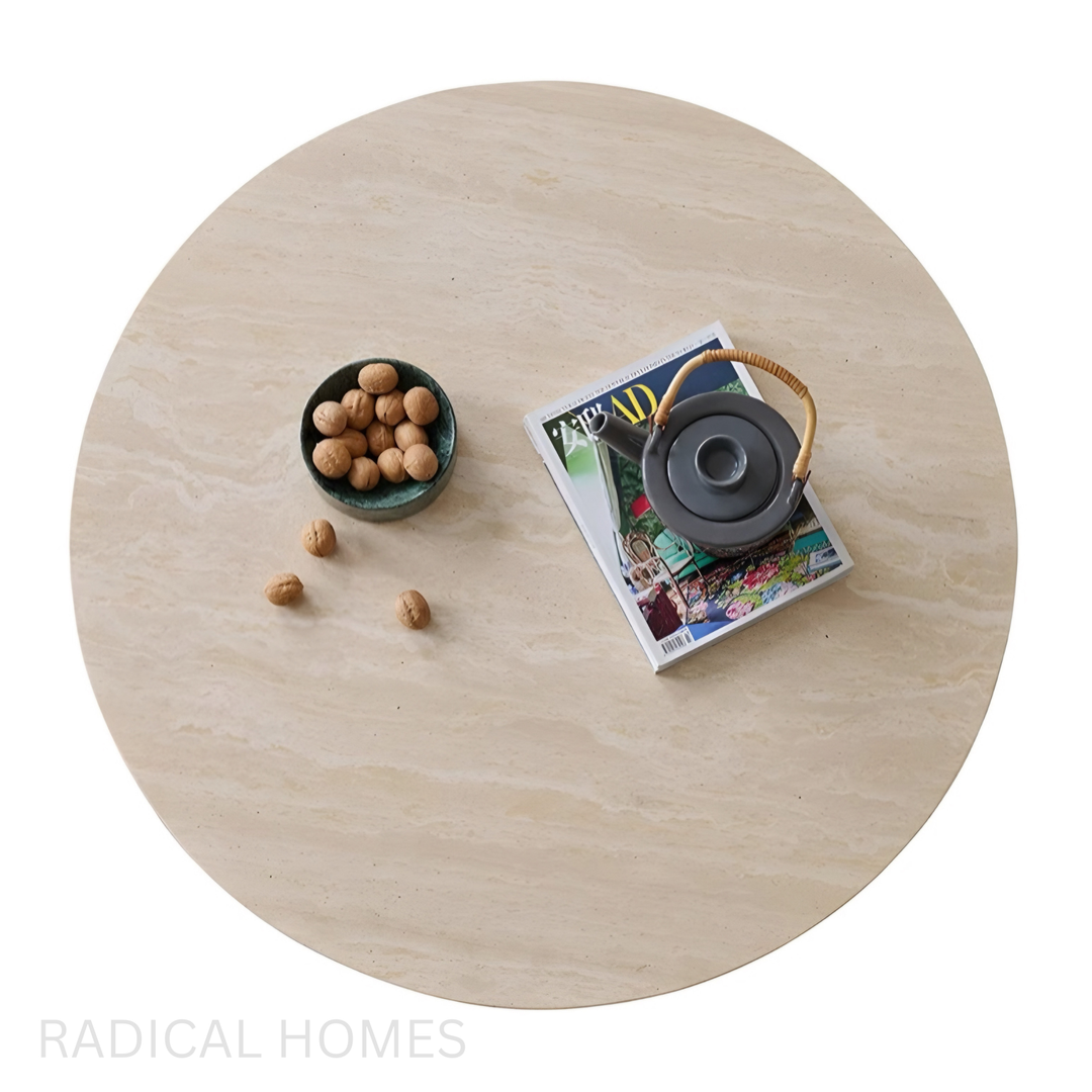 LUCIDO Modern Travertine Round Coffee Table Set
