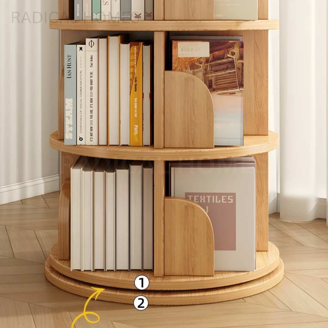 SABELLE Japandi Solid Wood Rotating Bookshelf