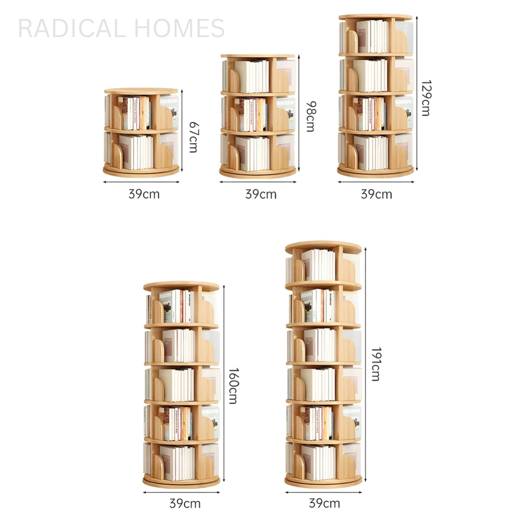 SABELLE Japandi Solid Wood Rotating Bookshelf