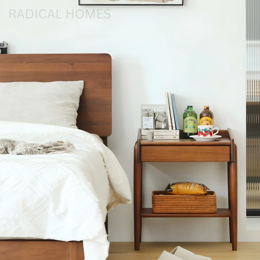 RUBI Rustic Solid Wood Bedside Table - Radical Homes Singapore