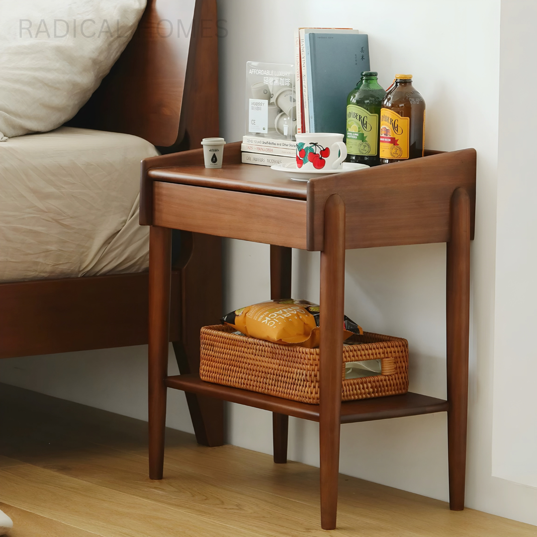 RUBI Rustic Solid Wood Bedside Table - Radical Homes Singapore