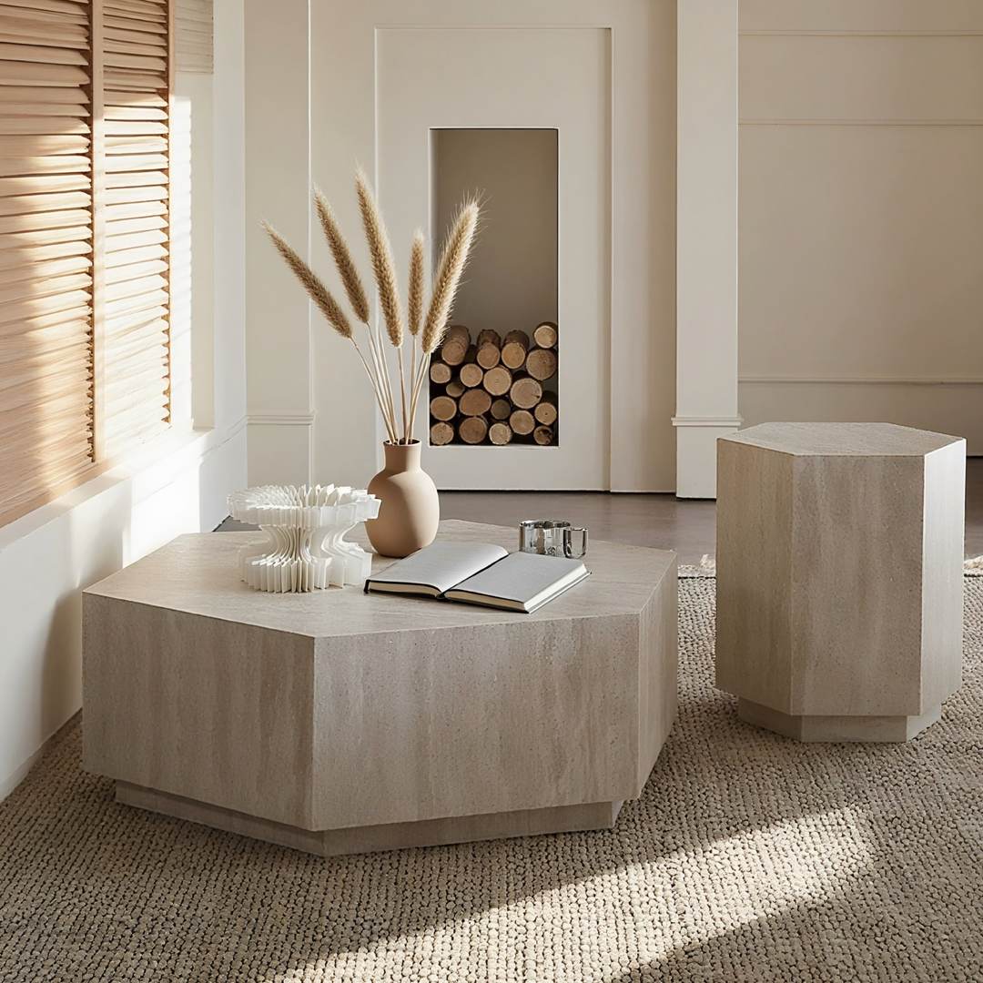 TESSERA Modern Travertine Sintered Stone Coffee Table