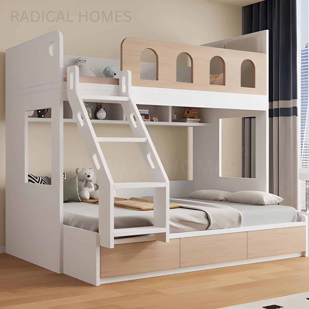 HAYES Modern Solid Wood Bunk Bedframe - Radical Homes Singapore