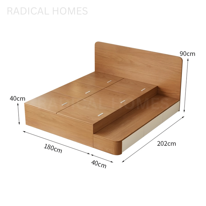 QUINTOS Japandi Solid Wood Storage Bedframe - Radical Homes Singapore