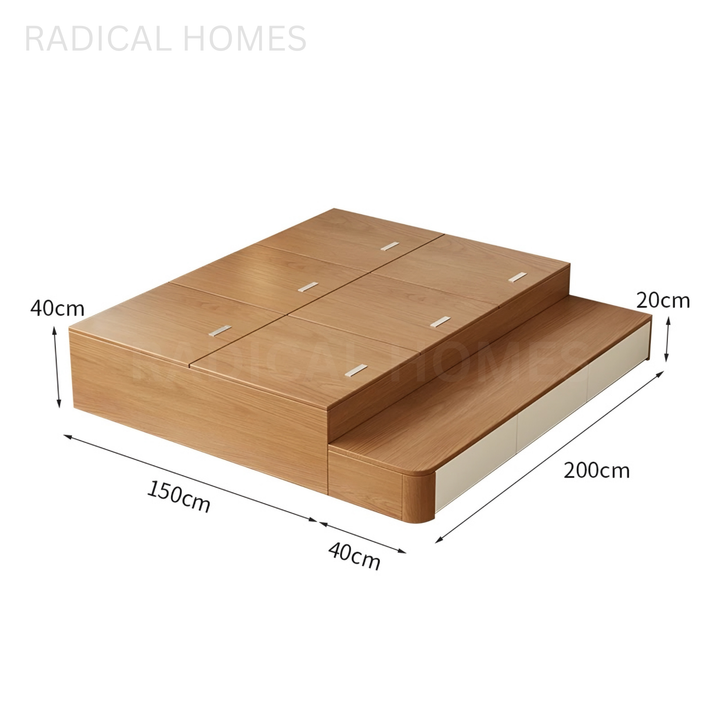 QUINTOS Japandi Solid Wood Storage Bedframe - Radical Homes Singapore