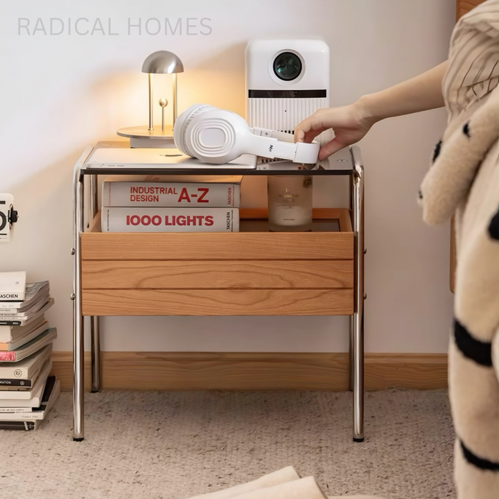 KURATE Modern Solid Wood Bedside Table