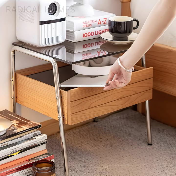 KURATE Modern Solid Wood Bedside Table