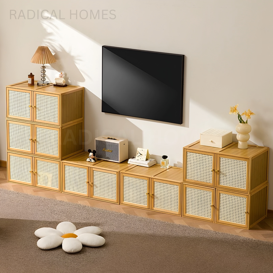 JANGEE Rustic Rattan Display Cabinet - Radical Homes Singapore