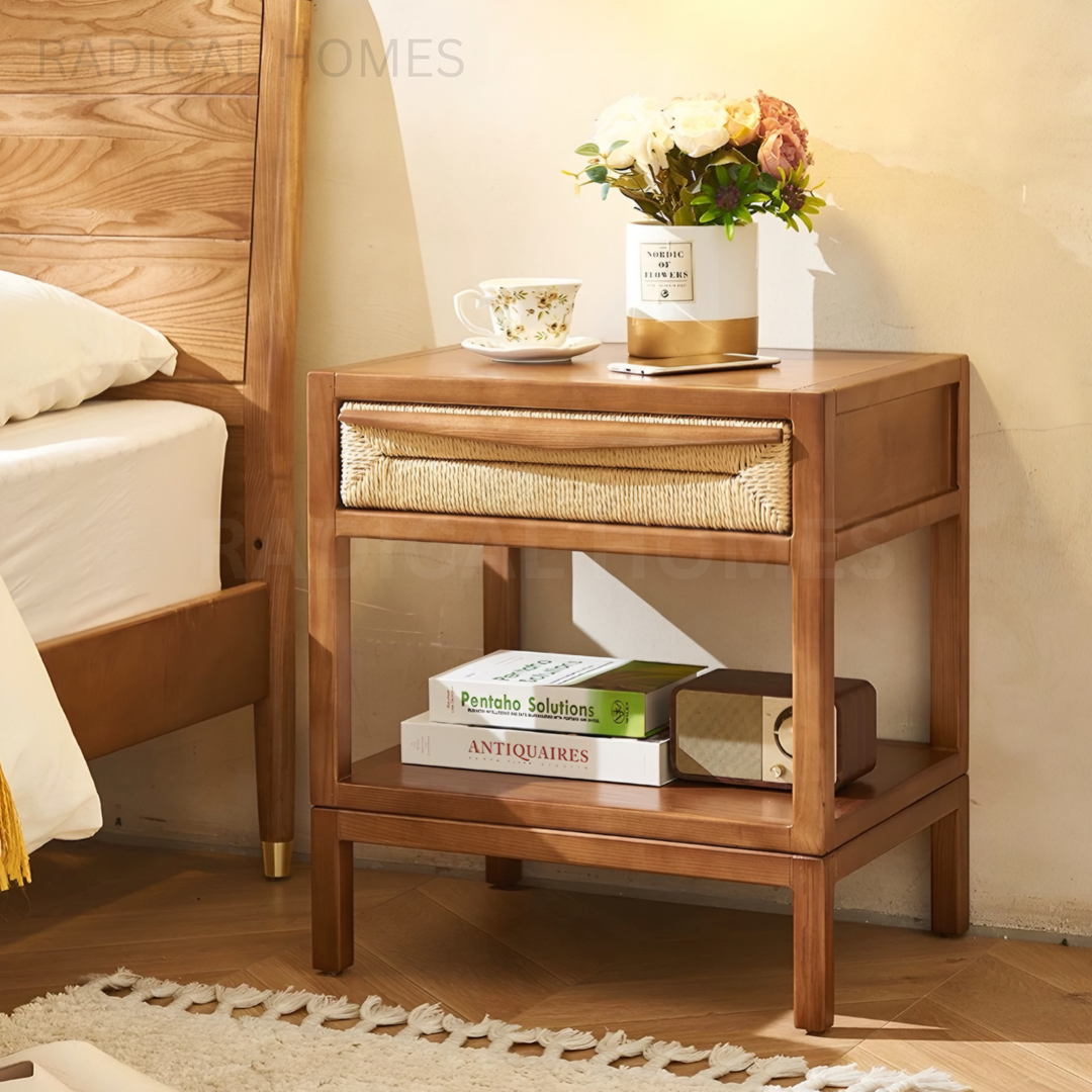 MATTEO Japandi Solid Wood Bedside Table