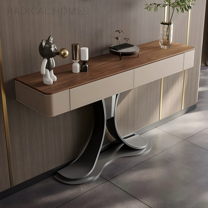 ALVARO Modern Saddle Leather Console Table - Radical Homes Singapore