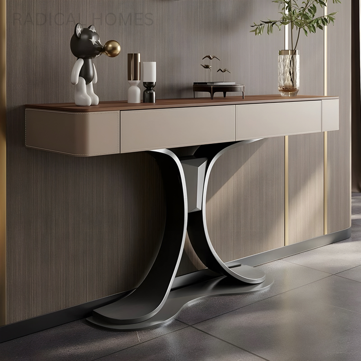 ALVARO Modern Saddle Leather Console Table - Radical Homes Singapore