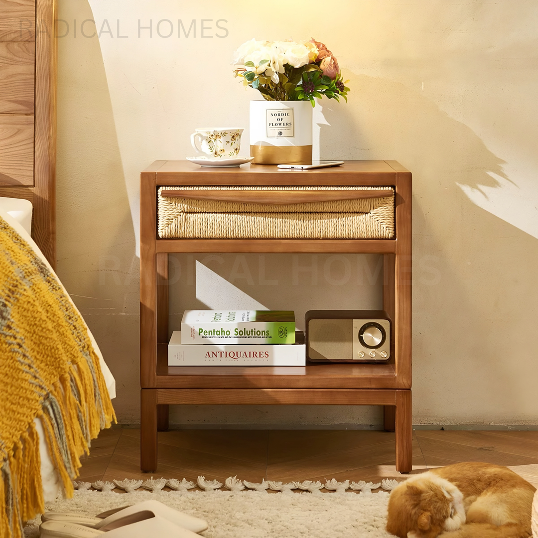 MATTEO Japandi Solid Wood Bedside Table