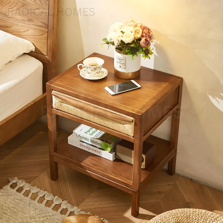 MATTEO Japandi Solid Wood Bedside Table