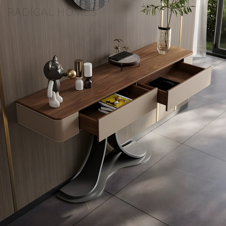 ALVARO Modern Saddle Leather Console Table - Radical Homes Singapore